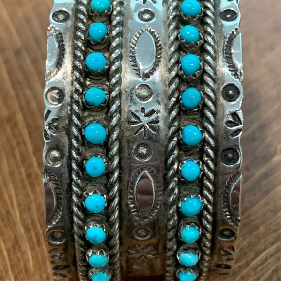 Native American Turquoise and Sterling Silver Cuff Bracelet - Picture 2 of 12